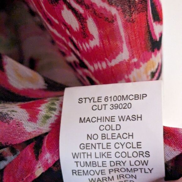 Glance Top Womens sz XL Multi Geometric Pattern Sheer Tunic TabSleeve Pink Green - Picture 7 of 9